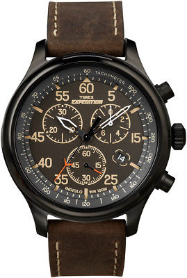 Timex T49905 Men's Expedition Rugged Field Chronograph Brown Leather Band Watch