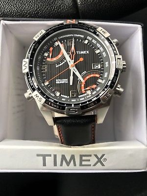 Timex Intelligent Quartz Chronograph Compas Mens Watch.  Water Resistent Leather