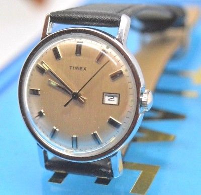 Vintage 1977 mens MERCURY Timex Watch  silver dial lumi hands Runs serviced