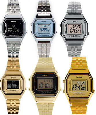 Casio Women's Digital Stopwatch Silver/Gold Tone Stainless Steel Watch LA680W