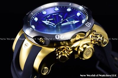 New Invicta Men's 52mm Venom Swiss Gold Chrono Deep Blue Dial 18K GP SS Watch