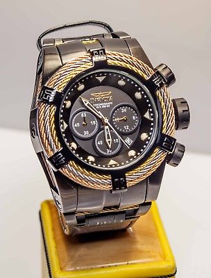 INVICTA 23055 BOLT TRI-CABLE MENS CHRONO QUARTZ 53MM BLACK LEATHER STRAP