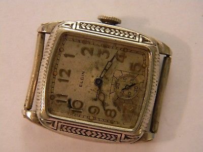 VINTAGE 1931 ELGIN ORNATE ART DECO 14K WHITE GOLD FILLED 17J MENS WATCH - RUNS