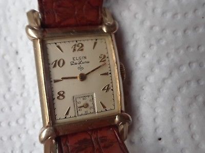 vintage wristwatch ELGIN de Luxe 17 j 10 k gold filled FANCY lugs cal 624