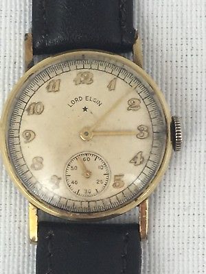 Lord Elgin Men's Watch 14k Gold Filled Mechanical Wind Up Leather Band wa1