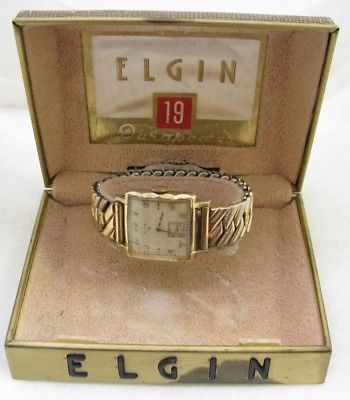 VINTAGE MENS ART DECO ELGIN 19 JEWEL WRISTWATCH WATCH W/CASE PARTS REPAIR