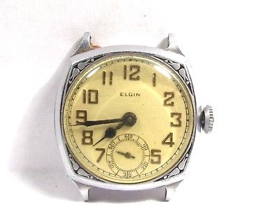 Vintage 1932 ELGIN Men's 7 Jewel Wind Wrist Watch 485 runs Nickel & Enamel case