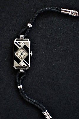 ANTIQUE ART DECO ELGIN 14K SOLID WHITE GOLD SAPHIRE & DIAMOND LADIES WRISTWATCH