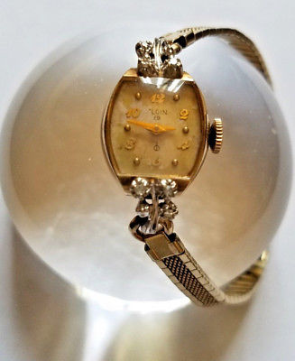 Vintage Elgin Ladies Windup Watch 19 Jewels 6 Diamonds 10k Gold Case 10Kgf band
