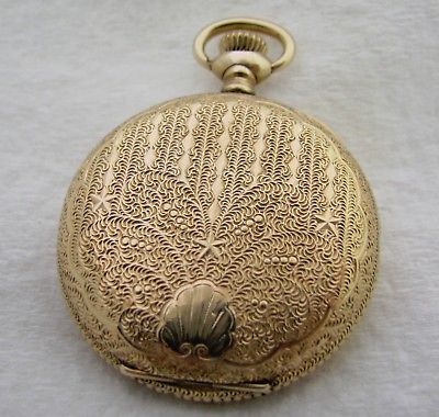 ANTIQUE HIGHLY ENGRAVED 10S GOLD FILLED ELGIN HUNTER POCKET WATCH