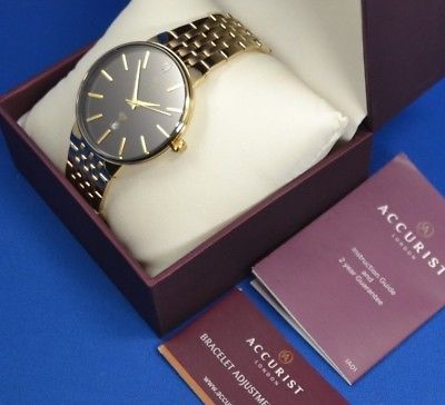 Accurist Men's Gold Plated Diamond Bracelet Watch with Date