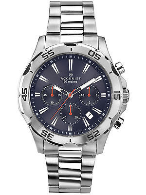 Accurist Gents Purple Dial Silver Stainless Steel Bracelet Chronograph Watch 702