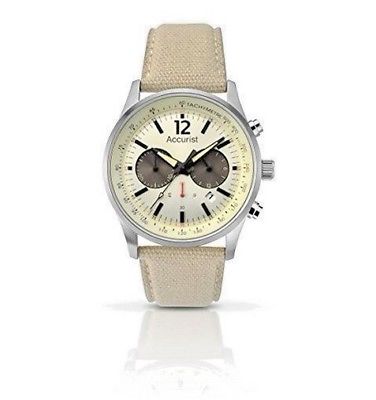 Accurist Men's Quartz Watch with White Dial Chronograph Display and Beige Strap