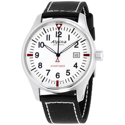 Alpina Startimer White Dial Black Textile Strap Men's Watch AL240BS4S6