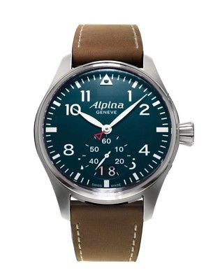 Alpina Men's AL-280N4S6 Startimer Pilot Quartz Blue Dial Leather Band 44mm Watch