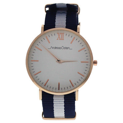 Andreas Osten AO-56 Somand - Rose Gold/Navy Blue-White Nylon Strap Watch 1 Pc