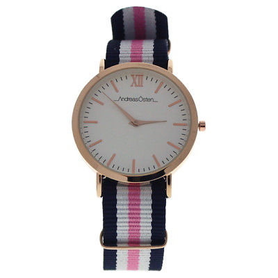 Andreas Osten AO-07 Somand - Rose Gold/Navy Blue-White-Pink Nylon Strap Watch