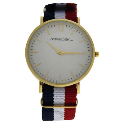 Andreas Osten AO-66 Somand - Gold/Navy Blue-White-Red Nylon Strap Watch 1 Pc