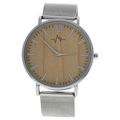 Andreas Osten AO-193 Hygge - Silver/Wood Stainless Steel Mesh Bracelet Watch
