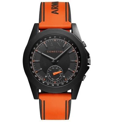 Armani Exchange AXT1003 Hybrid Connected Black Orange Silicone Band 44MM NEW