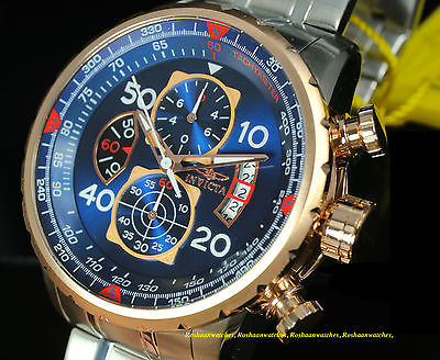 17203 Invicta 48mm Men AVIATOR Swiss Quartz Chronograph Blue Dial Bracelet Watch