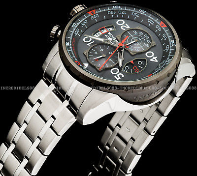 Invicta Mens Aviator Chronograph Gunmetal Dial Silver Bracelet SS Watch 17204
