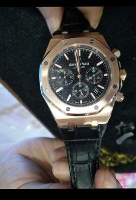 NEW AUDEMARS PIGUET AUTOMATIC WATCH ROYAL HIGH QUALITY BLACK LEATHER MEN'S