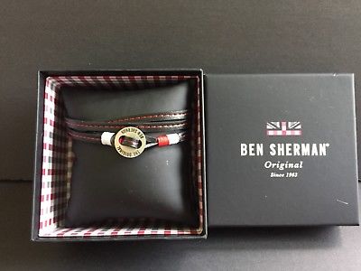 NEW MENS BEN SHERMAN Black leather wrap bracelet NIB