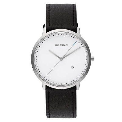 Bering 11139-404 Men's Classic White Dial Black Leather Strap Watch