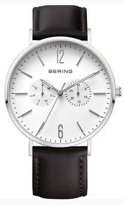 Bering Men's Classic Chronograph Stainless Steel Black Leather Watch 14240-404