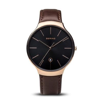 Bering Women's 38mm Brown Leather Band Steel Case Quartz Watch 13338-562