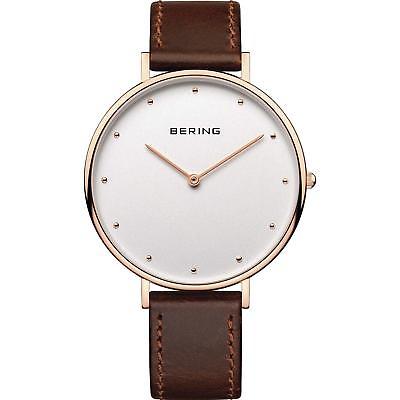 Bering Women's Classic 39mm Leather Band Steel Case Quartz Watch 14839-564