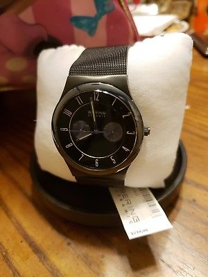 *BRAND NEW* Bering Men's Stainless Steel Brushed Black Ceramic Watch  32139-227