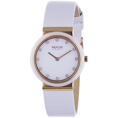 BERING WOMEN'S 29MM WHITE LEATHER BAND STEEL CASE QUARTZ WATCH 10729-856