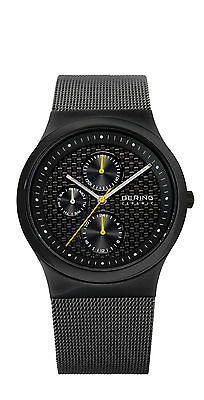 BERING 32139-222 Men�s Black Ceramic Grey Watch w/ Day-Date