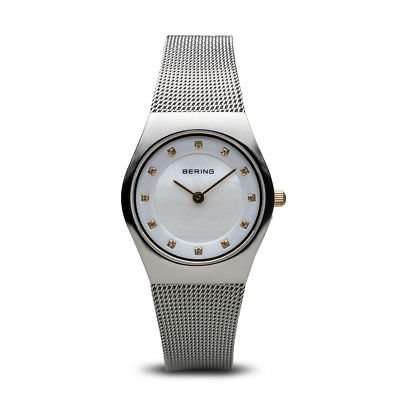 BERING Classic 27mm Brushed Silver Swarovski Markers Womens Watch 11927-004