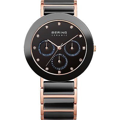 *BRAND NEW* Bering Women's Rose Gold Crystal Steel Black Ceramic Watch 11438-746