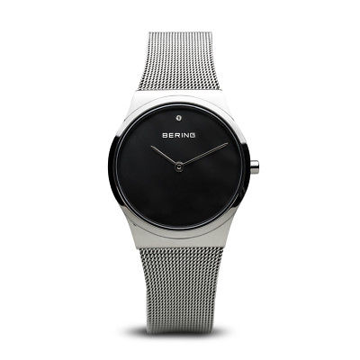 BERING Classic Polished Silver 30mm Silver Mesh Band Womens Watch 12130-002