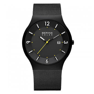 Bering 14440-223 Men's Solar Black Mesh Bracelet Black Dial Watch