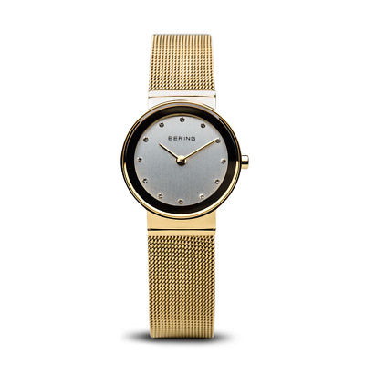 BERING Classic 26mm Polished Gold Mesh Band Womens Watch 10126-334