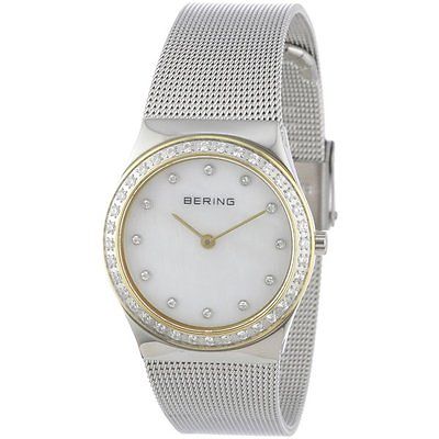 *BRAND NEW* Bering Women's Gold Tone Bezel Steel Silver Mesh Watch 12927-010