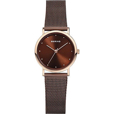 BERING 13426-265 Womens Watch Slim Rose Gold Stainless Steel Case Brown Mesh