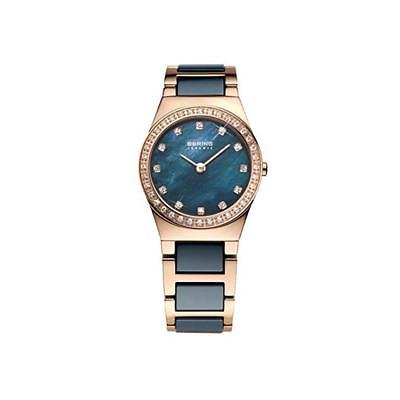 BERING WOMEN'S 30MM BLUE CERAMIC BAND STEEL CASE QUARTZ ANALOG WATCH 32426-767