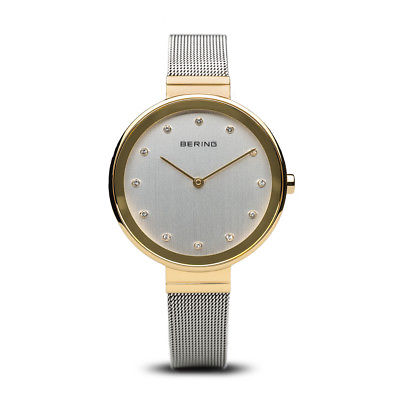 BERING Classic 34mm Polished Gold Case Crystal Markers Womens Watch 12034-010