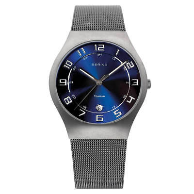 Bering 11937-078 Men's Classic Grey Mesh Bracelet Blue Dial Watch