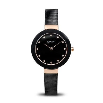 BERING Ceramic 29mm Polished Rose Gold Case SWAROVSKI Womens Watch 11429-166