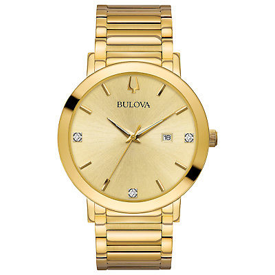 Bulova Men's Quartz Diamond Accents Gold-Tone Bracelet 42mm Watch 97D115