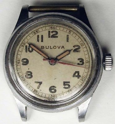 1940's WW2 BULOVA WRISTWATCH 17 JEWELS Model 10EA-SWISS Made Movement RUNS GOOD