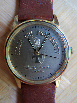Vintage BULOVA Stainless Steel SIGMA CHI FRATERNITY Wristwatch New Battery
