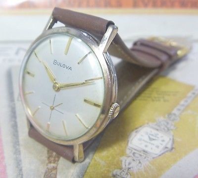 SUPER CLEAN 1970 Bulova Gents 17J THIN Case Dress Style MINTY Dial- RUNS! L@@K!!